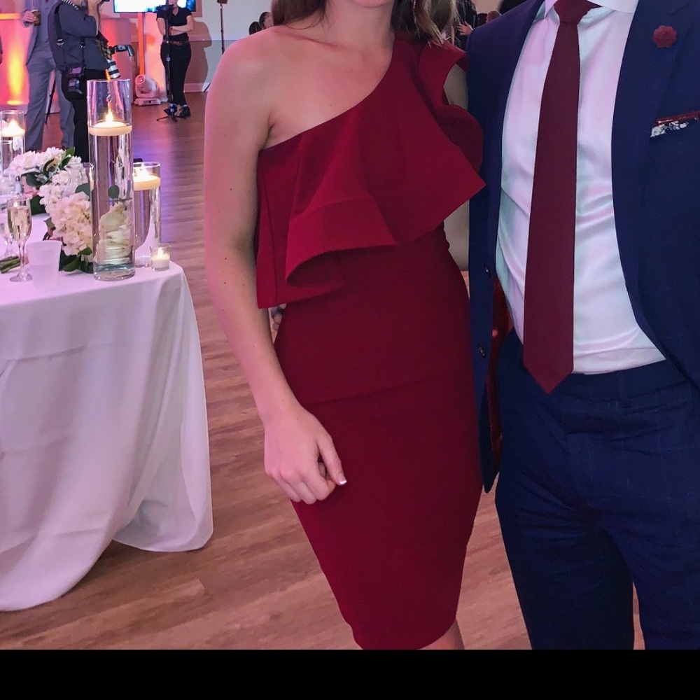 Burgundy one shoulder dress